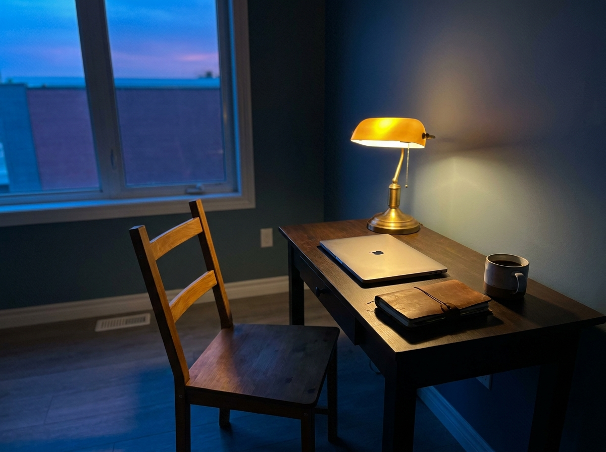 A quiet desk at the end of a working day